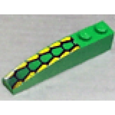 green slope curved 6 x 1 with repeating hexagonal scale pattern sticker - set 4589