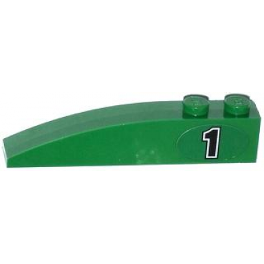green slope curved 6 x 1 with black number 1 pattern model right side sticker - set 60053