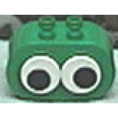 green duplo brick 2 x 4 x 2 rounded ends with moving black and white eyes