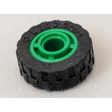 green wheel 11mm d x 8mm with center groove with black tire 17.5mm d x 6mm with shallow staggered treads 42610 42611