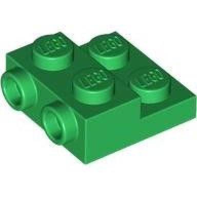 green plate modified 2 x 2 x 2 3 with 2 studs on side - hollow bottom tube