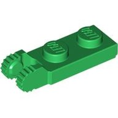 green hinge plate 1 x 2 locking with 2 fingers on end