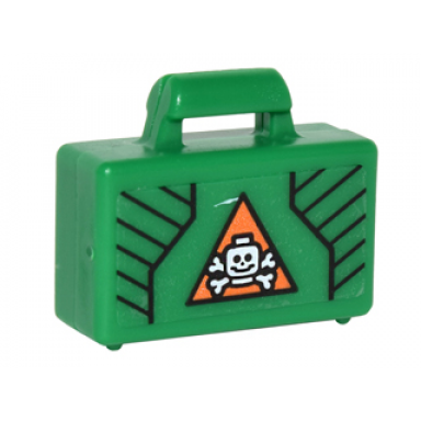 green minifigure utensil briefcase with black lines and white skull and crossbones in orange triangle pattern sticker - set 76050