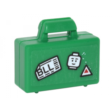 green minifigure utensil briefcase with white tag with bll minifigure head and triangle pattern sticker - set 76051