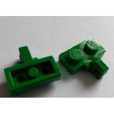 green hinge plate 1 x 2 locking with 1 finger on side with bottom groove