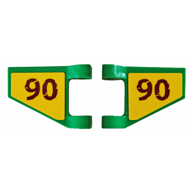 green flag 2 x 2 trapezoid with dark red 90 on yellow background pattern on both sides stickers - set 76078