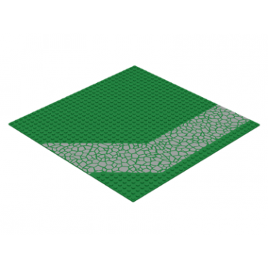 green baseplate road 32 x 32 with driveway with light gray cobblestones pattern