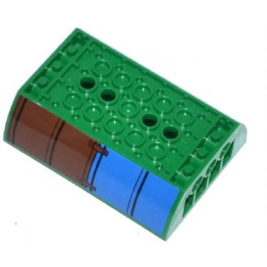 green slope curved 6 x 8 x 2 inverted double with blue and brown metal sheets pattern on both sides stickers - set 79120