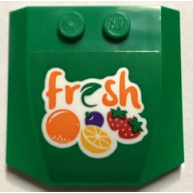 green wedge 4 x 4 x 2 3 triple curved with orange fresh leaf and fruit pattern sticker - set 60380