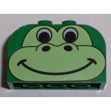 green slope curved 4 x 2 x 2 double with 4 studs with animal dinosaur gorilla face pattern
