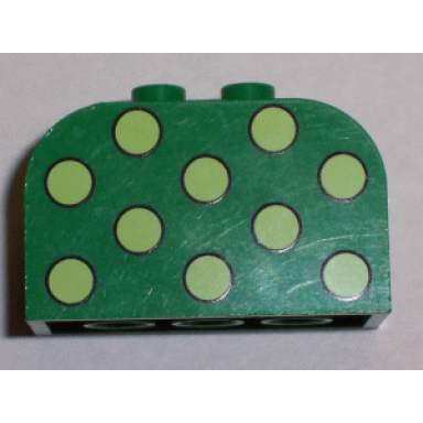 green slope curved 4 x 2 x 2 double with 4 studs with dots light green pattern