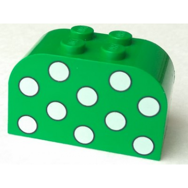 slope curved 4 x 2 x 2 double with 4 studs with white polka dots pattern