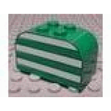 green slope curved 4 x 2 x 2 double with 4 studs with white stripes pattern