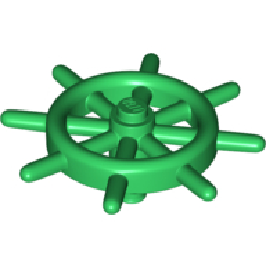 green boat ships wheel with slotted pin