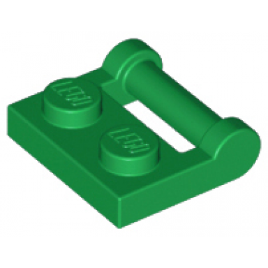 green plate modified 1 x 2 with bar handle on side - closed ends