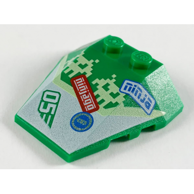 green wedge 4 x 4 triple with stud notches with pixel aliens ninjago ninja and 05 pattern