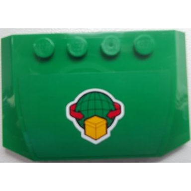green wedge 4 x 6 x 2 3 triple curved with yellow box red arrows and wire frame globe logo pattern sticker - set 60052