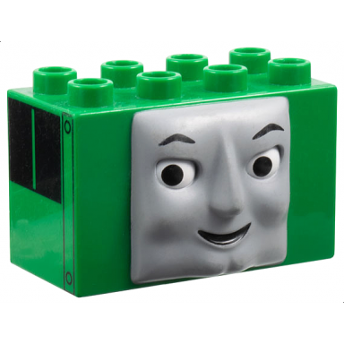 green duplo brick 2 x 4 x 2 molded face with cranky pattern