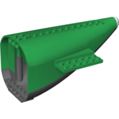 green aircraft fuselage aft section curved with fixed dark bluish gray base and white hard rubber tip