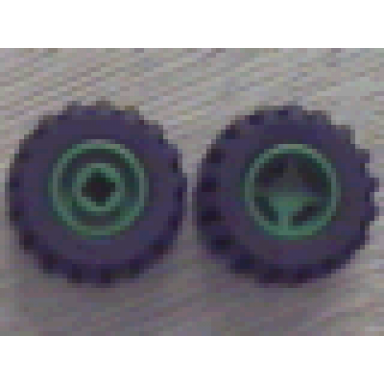 green wheel 11mm d x 12mm hole notched for wheels holder pin with black tire 21mm d x 12mm - offset tread small wide 6014b 6015
