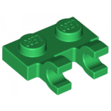 green plate modified 1 x 2 with 2 u clips horizontal grip