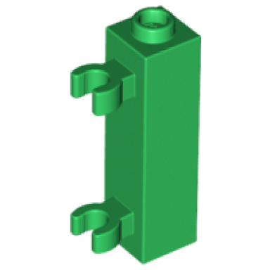green brick modified 1 x 1 x 3 with 2 clips vertical grip - hollow stud
