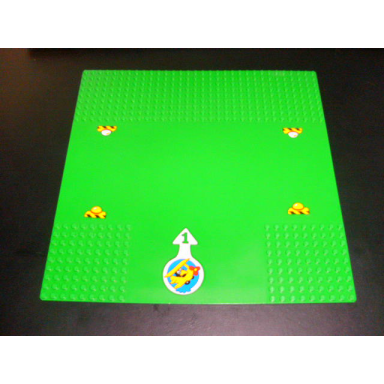 green baseplate road 32 x 32 9-stud t intersection with landing lights and arrow with number 1 and airplane pattern stickers - set 3671
