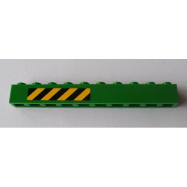 green brick 1 x 10 with black and yellow danger stripes pattern left side sticker - set 7939