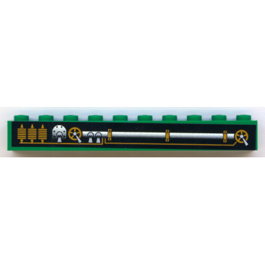 green brick 1 x 10 with engine and pipes pattern model left side sticker - my own train sets