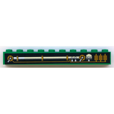 green brick 1 x 10 with engine and pipes pattern model right side sticker - my own train sets