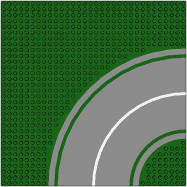 green baseplate road 32 x 32 8-stud curve with road pattern