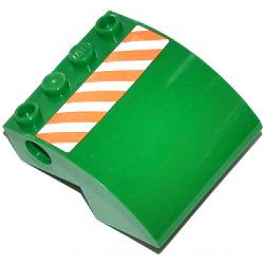 green slope curved 4 x 4 x 2 with 4 studs and pin holes with orange and white danger stripes pattern model left side sticker - set 70805