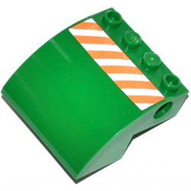 green slope curved 4 x 4 x 2 with 4 studs and pin holes with orange and white danger stripes pattern model right side sticker - set 70805