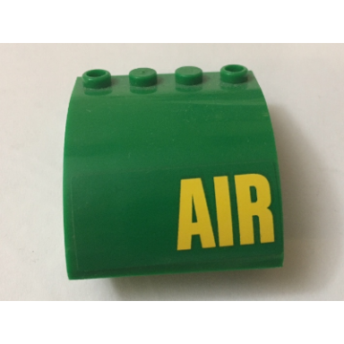 green slope curved 4 x 4 x 2 with 4 studs and pin holes with yellow air pattern sticker - set 60022