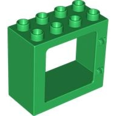 green duplo door window frame 2 x 4 x 3 flat front surface completely open back