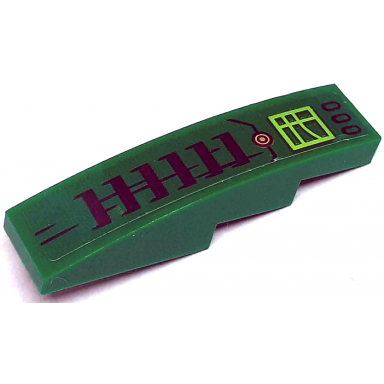 green slope curved 4 x 1 with black air intake vent gold circle lime square and lines pattern sticker - set 71763
