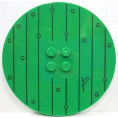 green tile round 8 x 8 with 4 studs in center with stripes and dots wooden door pattern