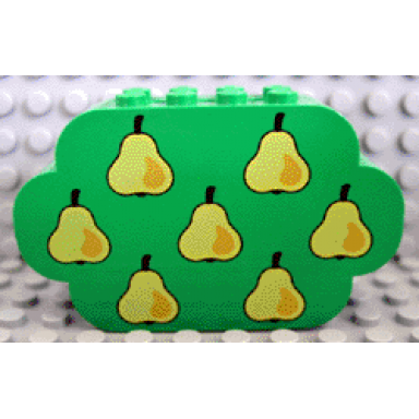 green slope curved 8 x 2 x 4 triple with 8 studs with yellow pears pattern