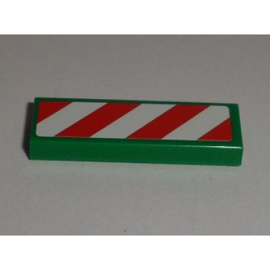 green tile 1 x 3 with red and white danger stripes pattern model left side sticker - set 60097