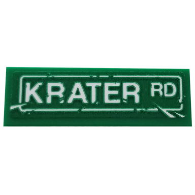 green tile 1 x 3 with road sign with white krater rd and scratches pattern sticker - set 76128