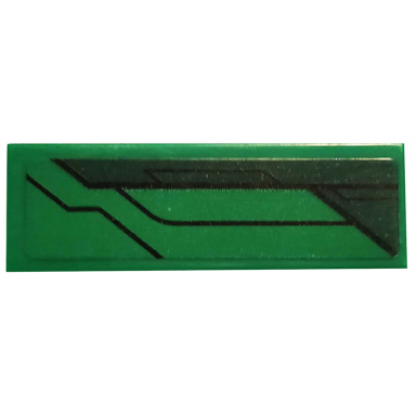 green tile 1 x 3 with dark green stripe and black lines pattern model left side sticker - set 76114