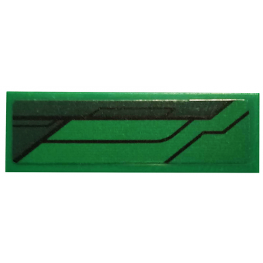 green tile 1 x 3 with dark green stripe and black lines pattern model right side sticker - set 76114