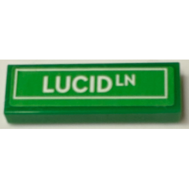 green tile 1 x 3 with road sign with white lucid ln pattern sticker - set 71461