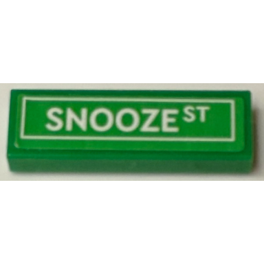 green tile 1 x 3 with road sign with white snooze st pattern sticker - set 71461