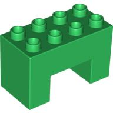 green duplo brick 2 x 4 x 2 with 2 x 2 cutout on bottom