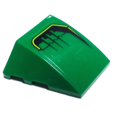 green wedge 4 x 3 triple curved no studs with black and yellow vent pattern model right side sticker - set 70641