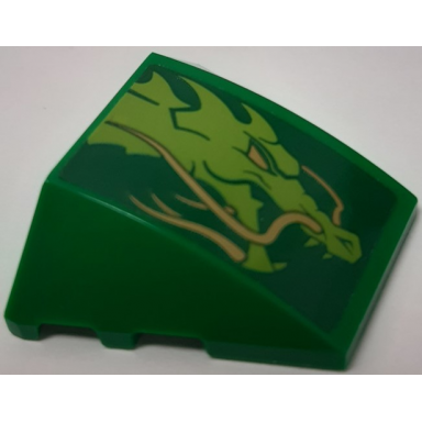 green wedge 4 x 3 triple curved no studs with dragon head pattern model right side sticker - set 70641