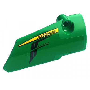 green technic panel fairing 4 small smooth long side b with black john deere on yellow stripe and black air vents pattern sticker - set 42136