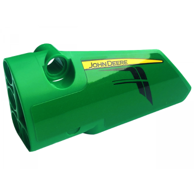 green technic panel fairing 3 small smooth long side a with black john deere on yellow stripe and black air vents pattern sticker - set 42136