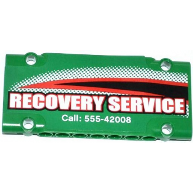 green technic panel plate 5 x 11 x 1 with recovery service and call: 555-42008 pattern model right side sticker - set 42008